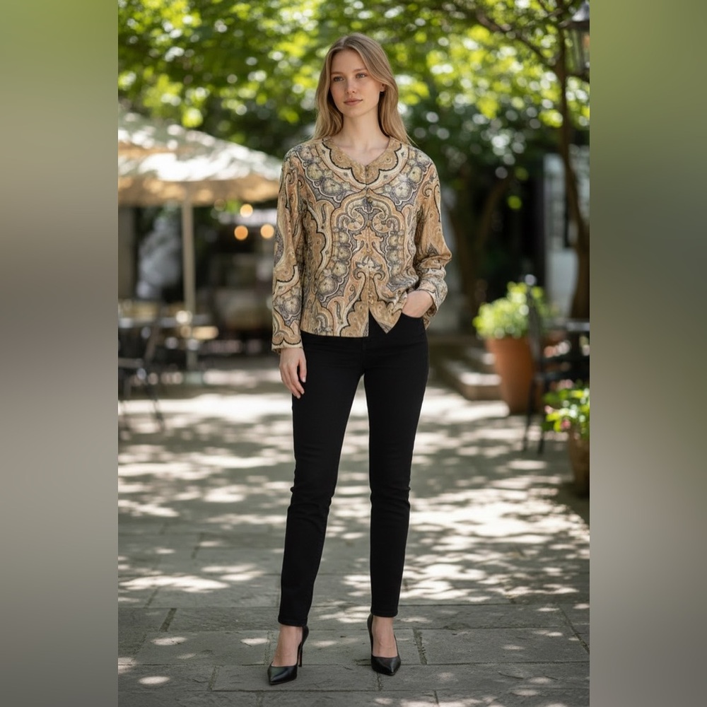 Anne Klein Womens L/S Paisley Shirt Size 14, Wool Blend